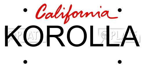 KOROLLA California License Plate
