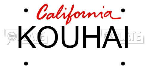 KOUHAI California License Plate