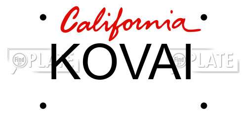 KOVAI California License Plate