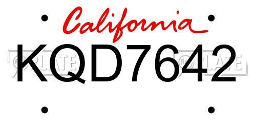 KQD7642 California License Plate
