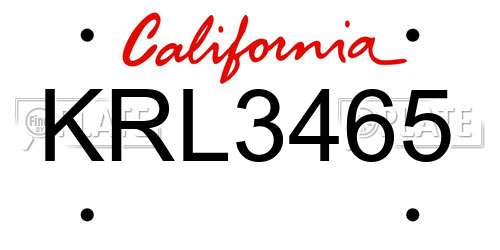 KRL3465 California License Plate