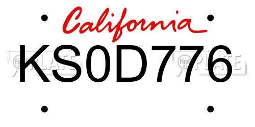 KS0D776 California License Plate