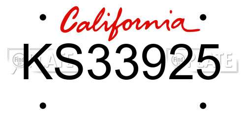 KS33925 California License Plate
