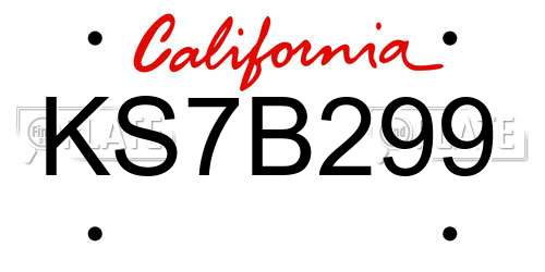 KS7B299 California License Plate