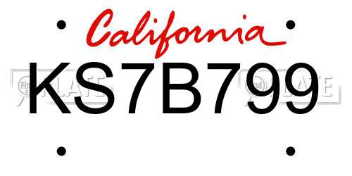 KS7B799 California License Plate
