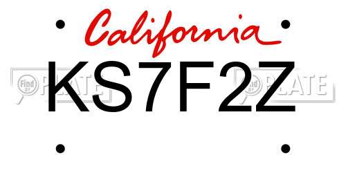 KS7F2Z California License Plate