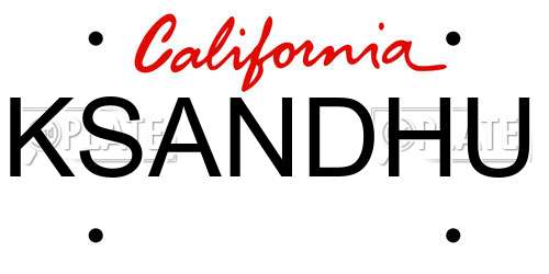 KSANDHU California License Plate
