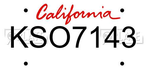KSO7143 California License Plate