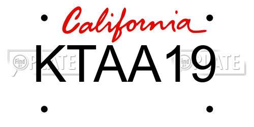 KTAA19 California License Plate