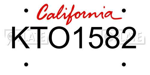 KTO1582 California License Plate