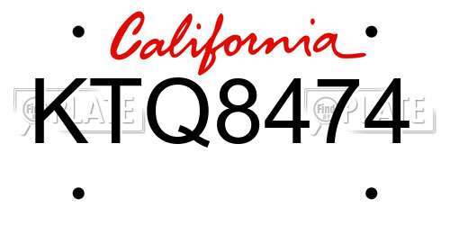 KTQ8474 California License Plate