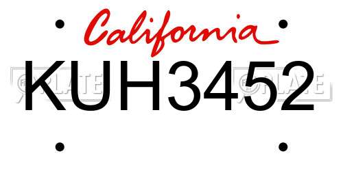 KUH3452 California License Plate