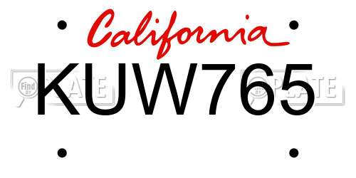 KUW765 California License Plate