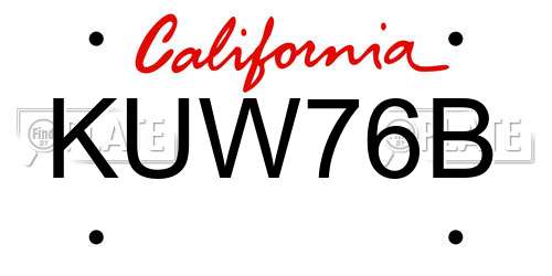 KUW76B California License Plate