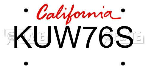 KUW76S California License Plate