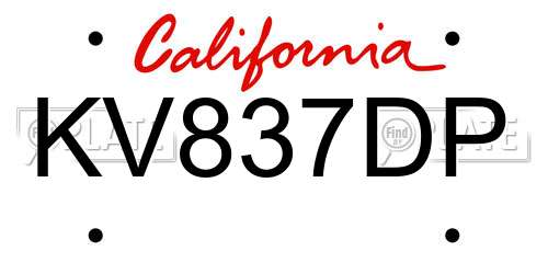 KV837DP California License Plate