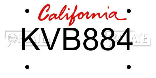 KVB884 California License Plate