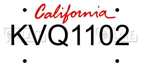 KVQ1102 California License Plate