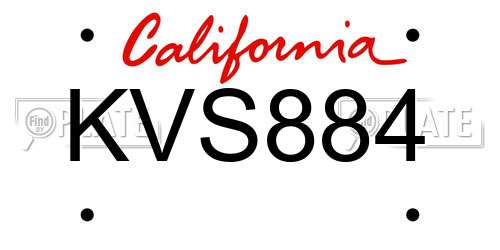 KVS884 California License Plate