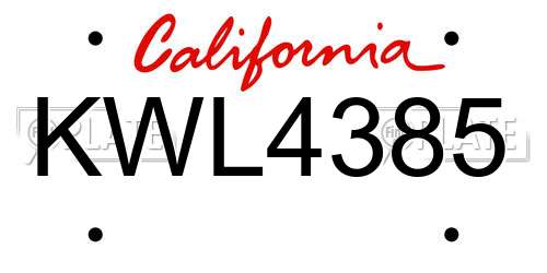 KWL4385 California License Plate