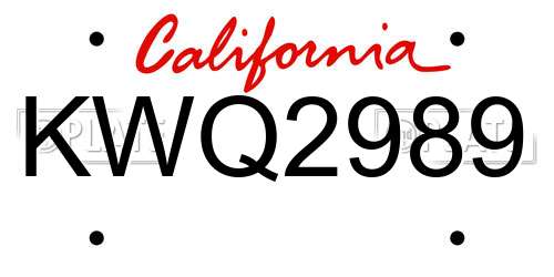 KWQ2989 California License Plate