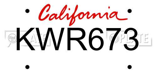 KWR673 California License Plate