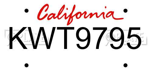 KWT9795 California License Plate