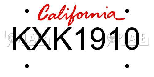 KXK1910 California License Plate
