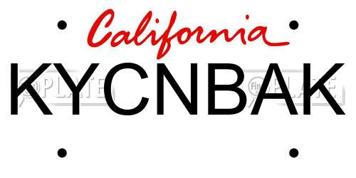 KYCNBAK California License Plate