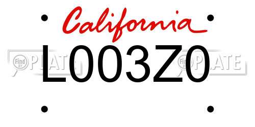 L003Z0 California License Plate