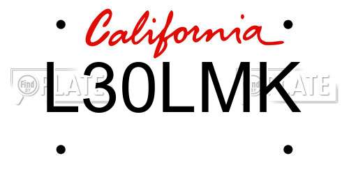 L30LMK California License Plate