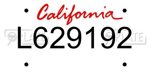 L629192 California License Plate