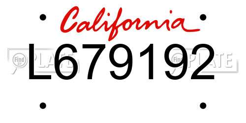 L679192 California License Plate