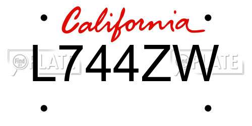 L744ZW California License Plate