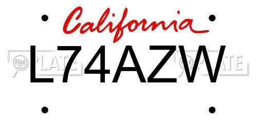 L74AZW California License Plate