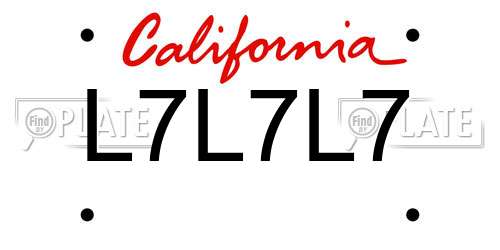 L7L7L7 California License Plate
