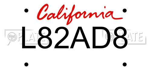 L82AD8 California License Plate