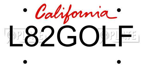 L82GOLF California License Plate
