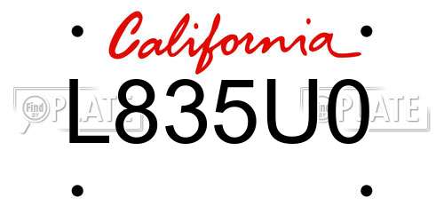 L835U0 California License Plate