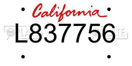 L837756 California License Plate