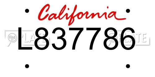 L837786 California License Plate