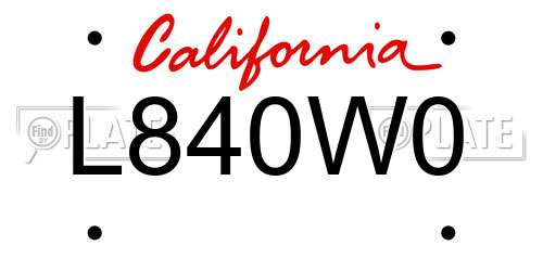 L840W0 California License Plate