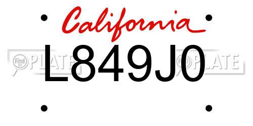 L849J0 California License Plate