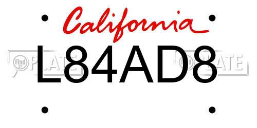 L84AD8 California License Plate