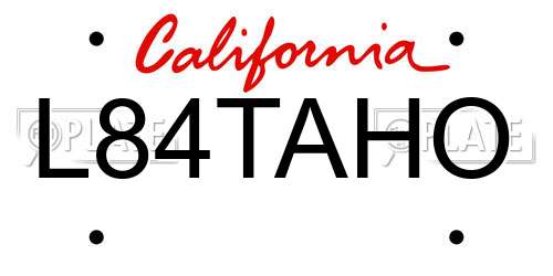 L84TAHO California License Plate