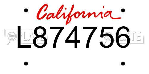 L874756 California License Plate