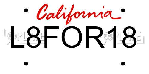 L8FOR18 California License Plate