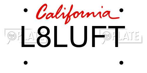 L8LUFT California License Plate