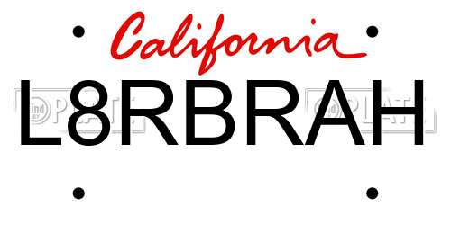 L8RBRAH California License Plate