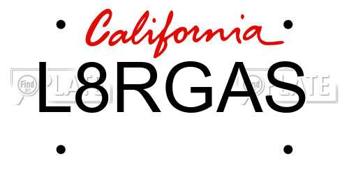 L8RGAS California License Plate